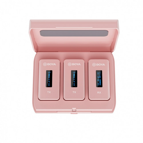 Boya BY-XM6-K2P Компактный двухканальный беспроводной микрофон с зарядным кейсом (Розовый)
