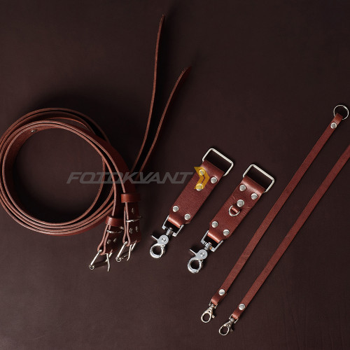 Fotokvant STL-06 ремень кожаный для двух камер цвет коньяк