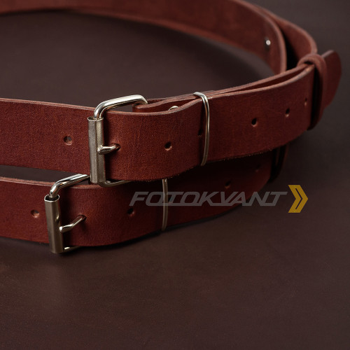 Fotokvant STL-06 ремень кожаный для двух камер цвет коньяк