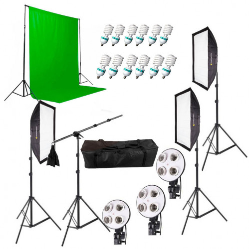 Fotokvant FL-15 KIT комплект постоянного света 540 Вт с зеленым фоном