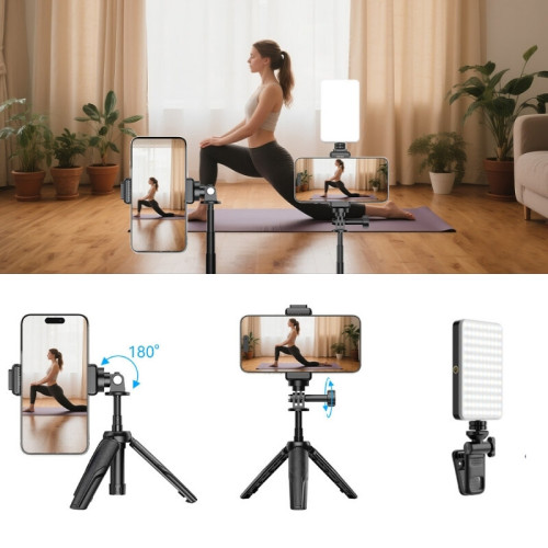 Осветитель с держателем смартфона Apexel JJ077FL Vlog Light Tripod Kit