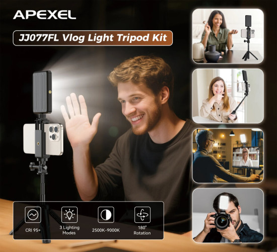Осветитель с держателем смартфона Apexel JJ077FL Vlog Light Tripod Kit