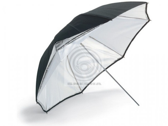 Комбинированный белый фото зонт SHESHA 84см. (чёрный/серебро);(купол отражающий/просветный).