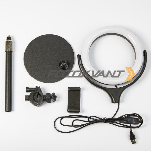 Fotokvant LEDF-537A1 Black KIT кольцевой осветитель USB с подставкой черный
